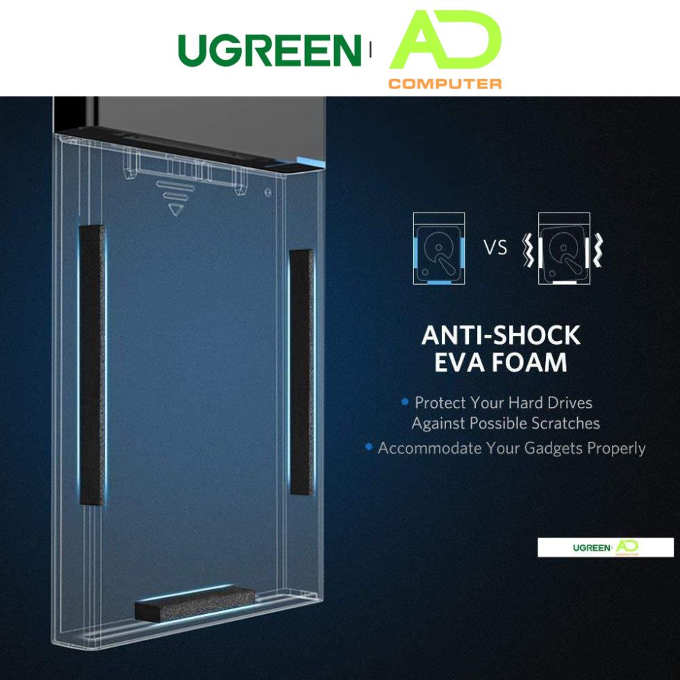 Hộp đựng ổ cứng 2.5 inch SSD, HDD hỗ trợ 6TB,chuẩn SATA UGREEN US221 vỏ nhựa ABS - Hàng phân phối chính hãng