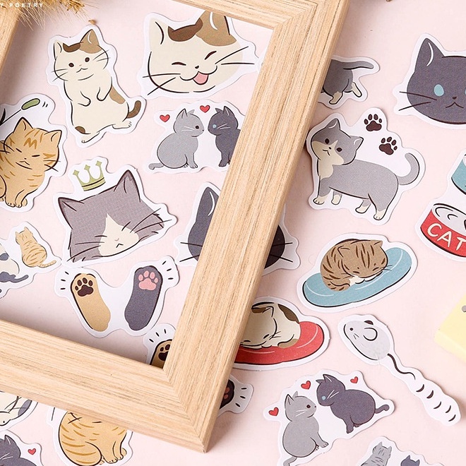 Hộp 45 Miếng Dán Hình Mèo Trang Trí Nhật Ký