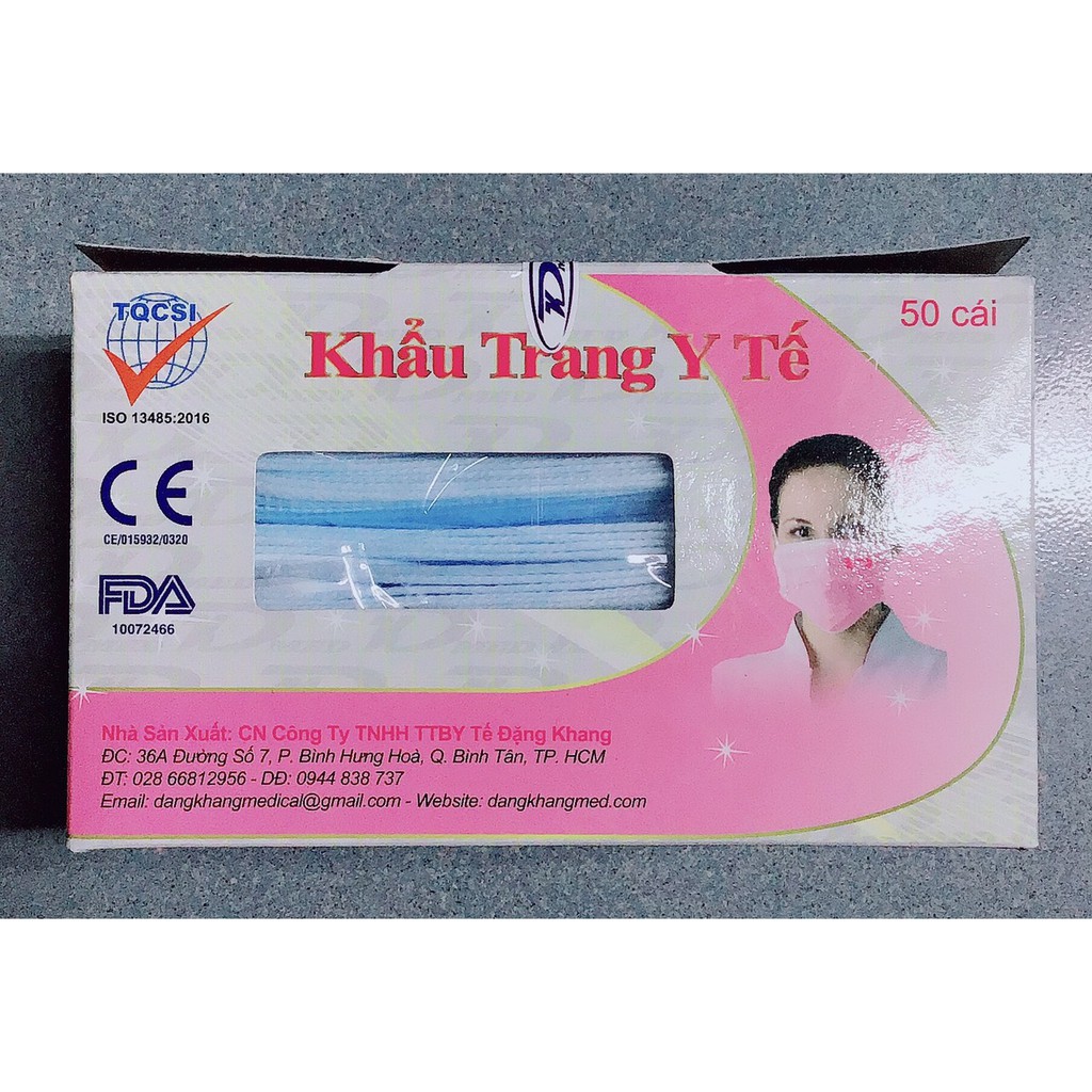 Khẩu trang y tế 4 lớp kháng khuẩn Gói 10 cái, Hộp 50 cái - Đặng Khang  có ba màu xanh-trắng-hồng