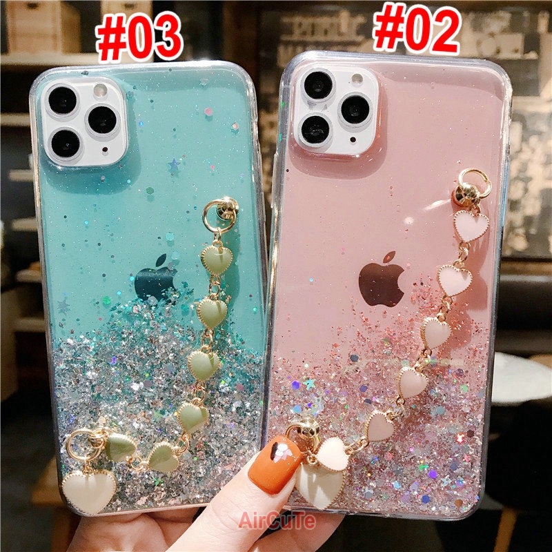 iPhone SE 2020 11 Pro Max X Xs XR 5 5s 6 6s 7 8 Plus 6s+ 6+ 7+ 8+ Starry Sky Glitter Sequins Wristband Soft TPU Case Cover