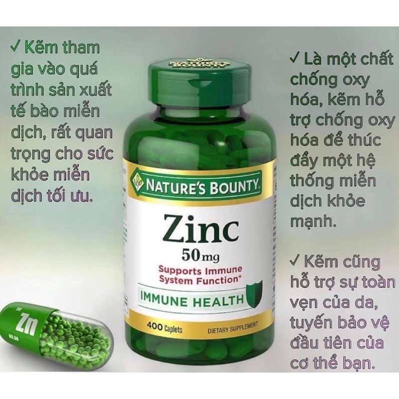Viên uống bổ sung kẽm Nature’s Bounty Zinc 50mg 100 viên  và 400 viên