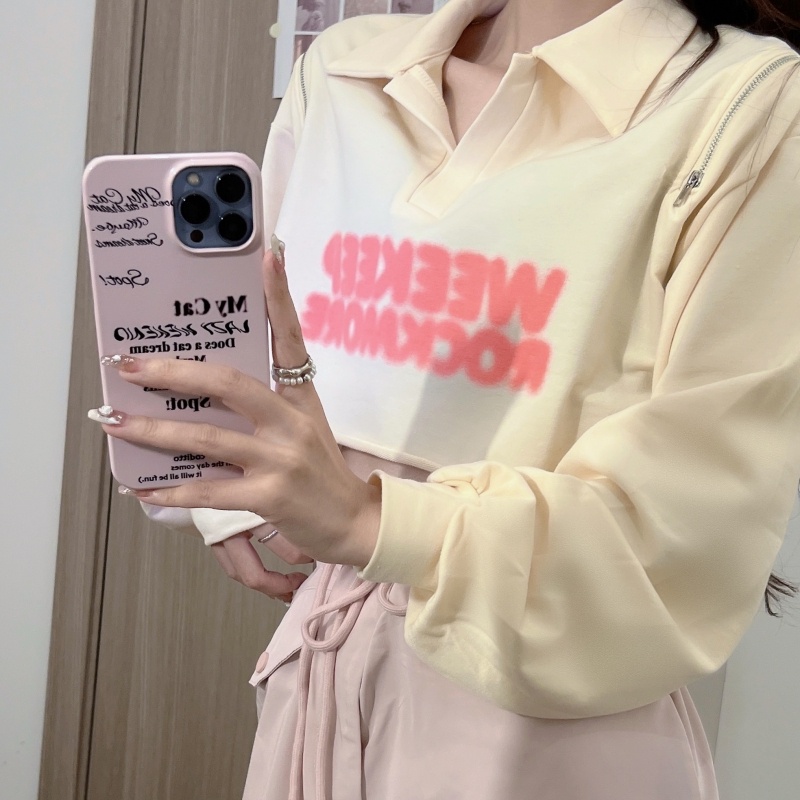 ZHELIHANGFEI Áo Thun POLO Tay Dài Eo Cao Phong Cách Mỹ Quyến Rũ