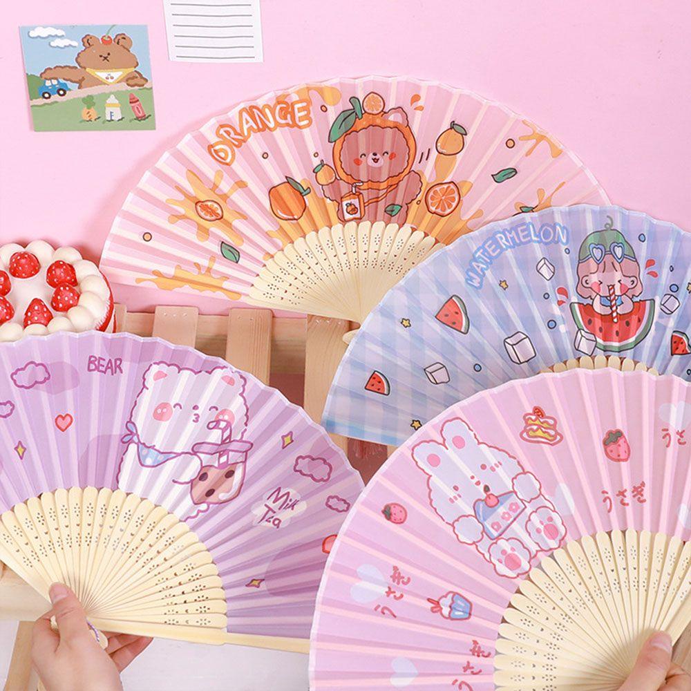 ♫Daphne♫ Quạt Xếp Cầm Tay Họa Tiết Hoạt Hình Thời Trang Mùa Hè