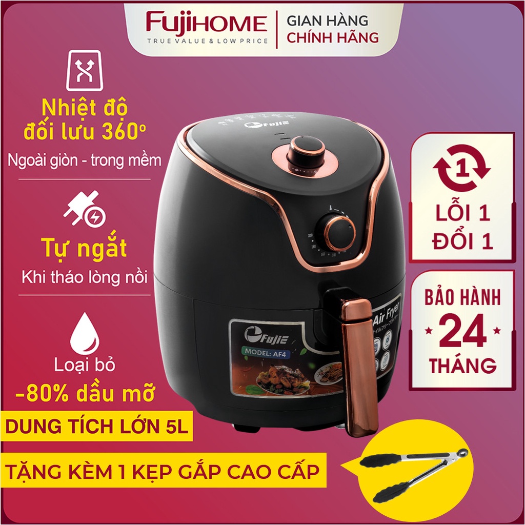 Nồi chiên không dầu 5L Nhật Bản Nhập Khẩu FujiE tự ngắt tặng kèm gắp, Nồi chiên ko dầu cơ không hơi nước 5 lít