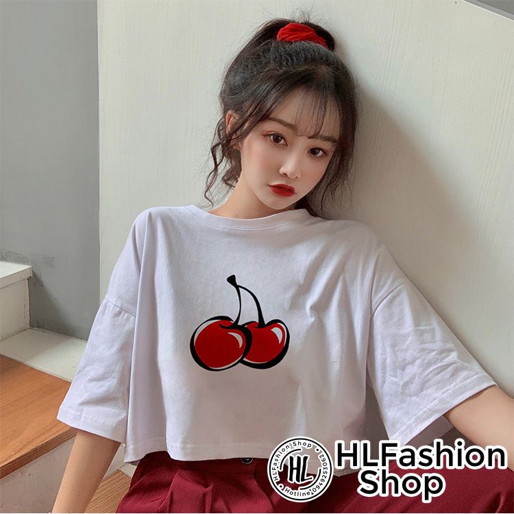 Áo croptop thun nữ cherry cực xinh, áo thun nữ HLFashion