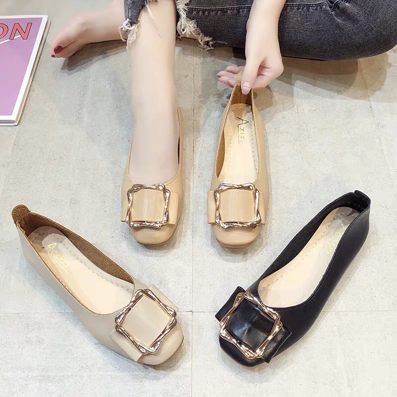 FREE SHIP Giày búp bê nữ đế bệt khóa vuông xoắn cực đẹp | BigBuy360 - bigbuy360.vn