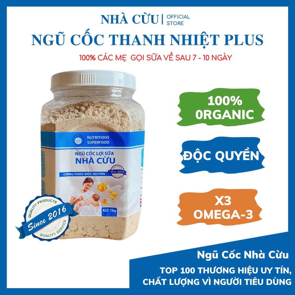 Ngũ cốc lợi sữa Nhà Cừu Organic – Bột ngũ cốc Thanh nhiệt Plus mới thành phần 11 loại hạt hộp 1kg (freeship)