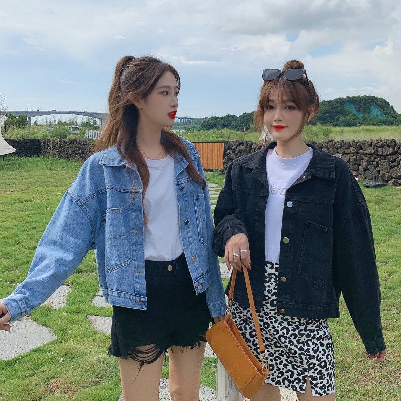 Áo Khoác denim Dáng Rộng In Hạt Cườm Phong Cách Hàn Quốc Thời Trang Mùa Thu Mới Cho