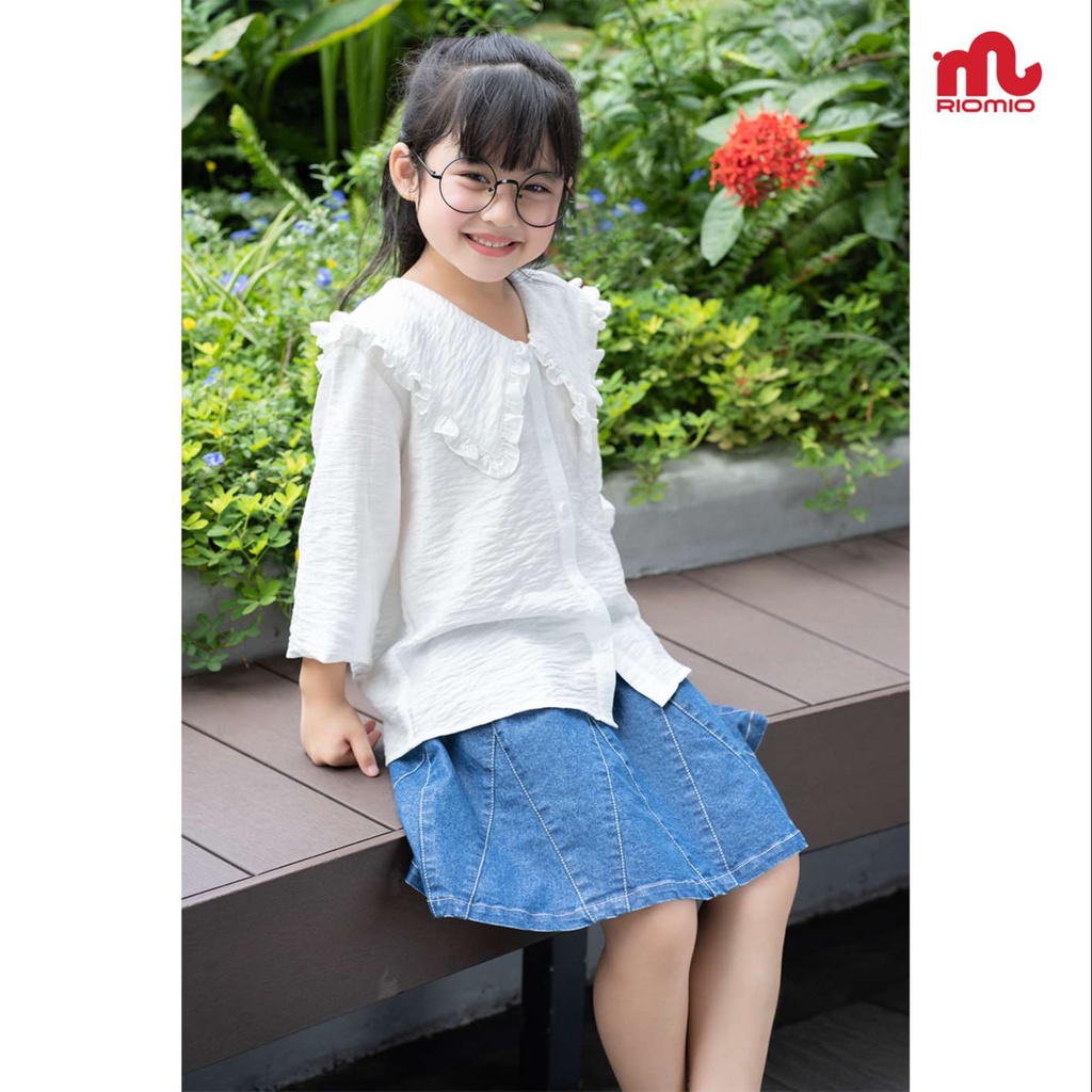 Áo sơ mi cho bé gái 5-12 tuổi size 20-50kg RIOMIO dài tay cổ bèo đồng phục đi học đi chơi chất đũi mềm mát - RA286