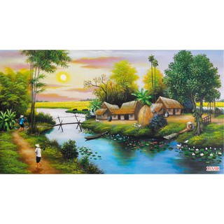 Tranh dán tường 3d đồng quê việt nam trang trí phòng khách giá rẻ đẹp chất liệu decal keo sẵn bóc dán atk153