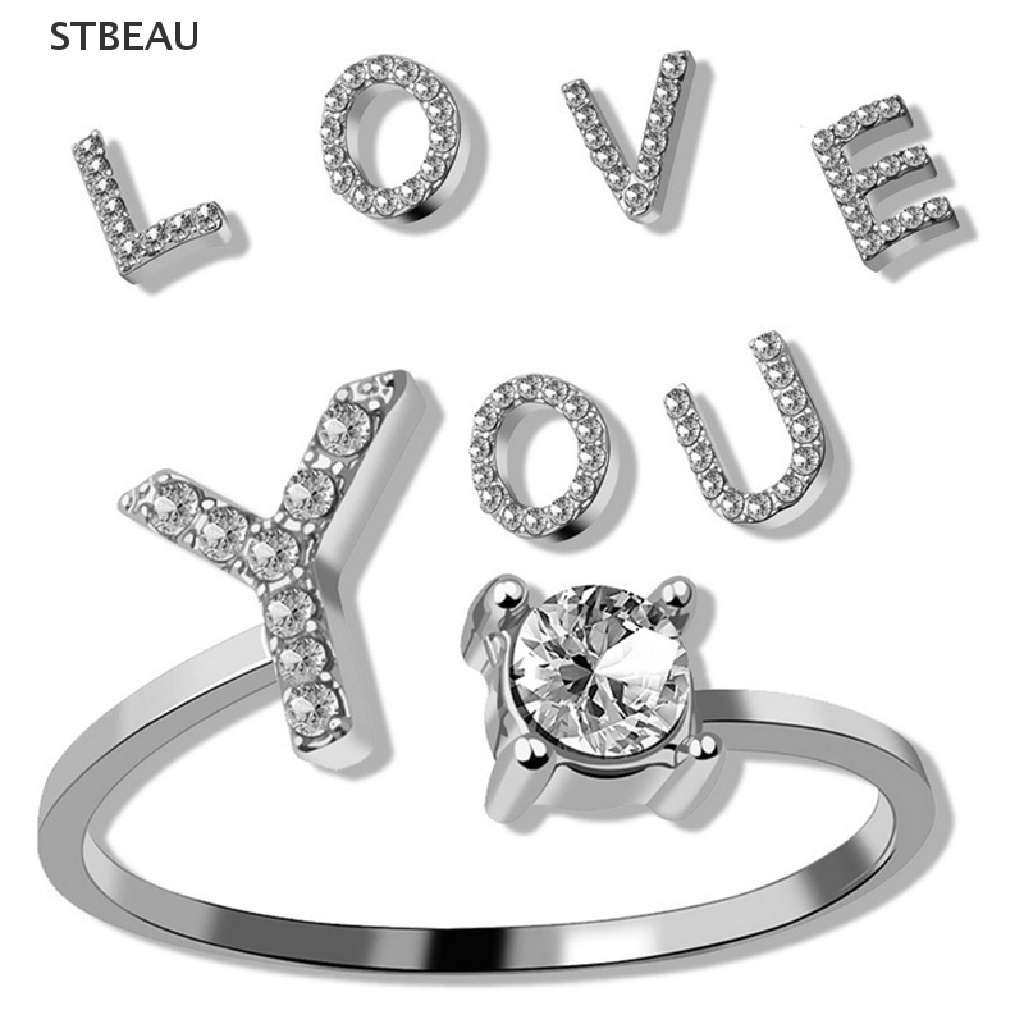 [Cxsteau] Nhẫn Hở Mạ Bạc 925 26Letter Trong Suốt