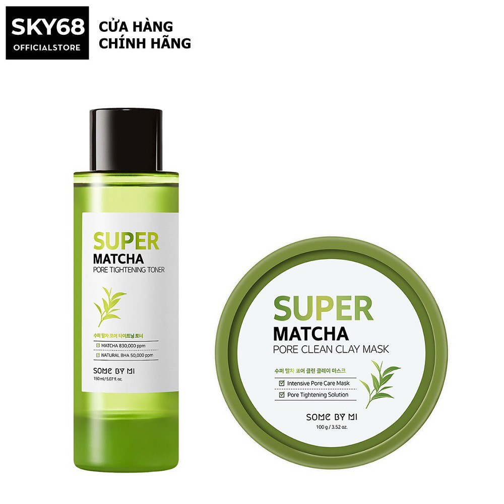 Combo Dưỡng Da Làm Sạch, Se Khít Lỗ Chân Lông Some By Mi Super Matcha Pore (Tightening Toner 150ml+Clean Clay Mask 100g)