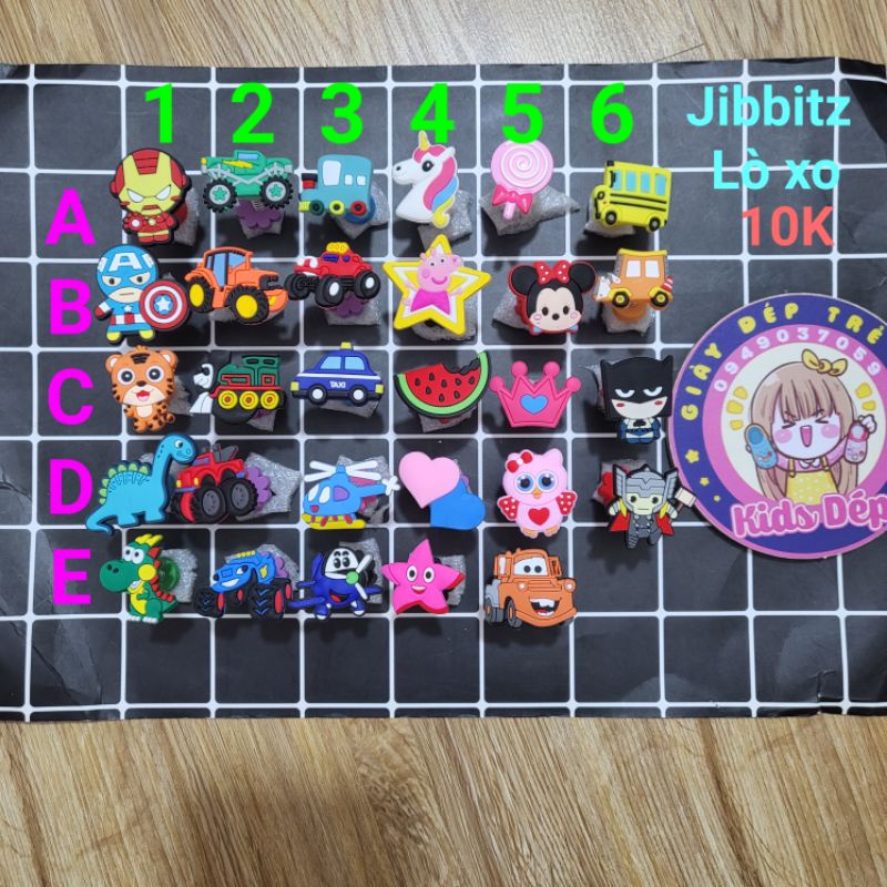 Jibbitz sticker icon charm lò xo, đèn LED, combo 4 cái 2D cho dép sục cá sấu đục lỗ
