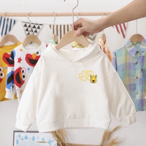 Áo hoodie unisex Con Xinh form rộng nỉ nam nữ GẤU POOH thời trang thu đông trẻ em từ 4 đến 10 tuổi