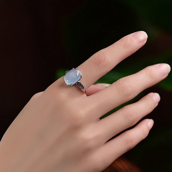 Nhẫn bạc S925 đính đá xanh biển tự nhiên thời trang nữ