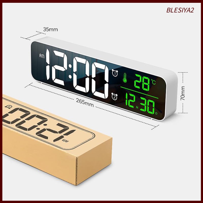[Blesiya2] Đồng Hồ Báo Thức Có Đèn LED Hiển Thị Hiệu Ứng Gương Màu Đen Trang Trí