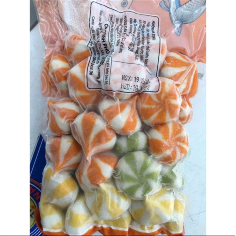 Bánh bao nhân trứng cá hồi, túi mix 3 màu cam vàng xanh, 450g