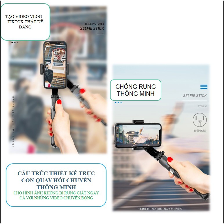 Gậy tự sướng Selfie Mini Gymbal điện thoại  L09 chống rung giá rẻ dùng quay Vlog - Tiktok Có Đèn Led gimbal