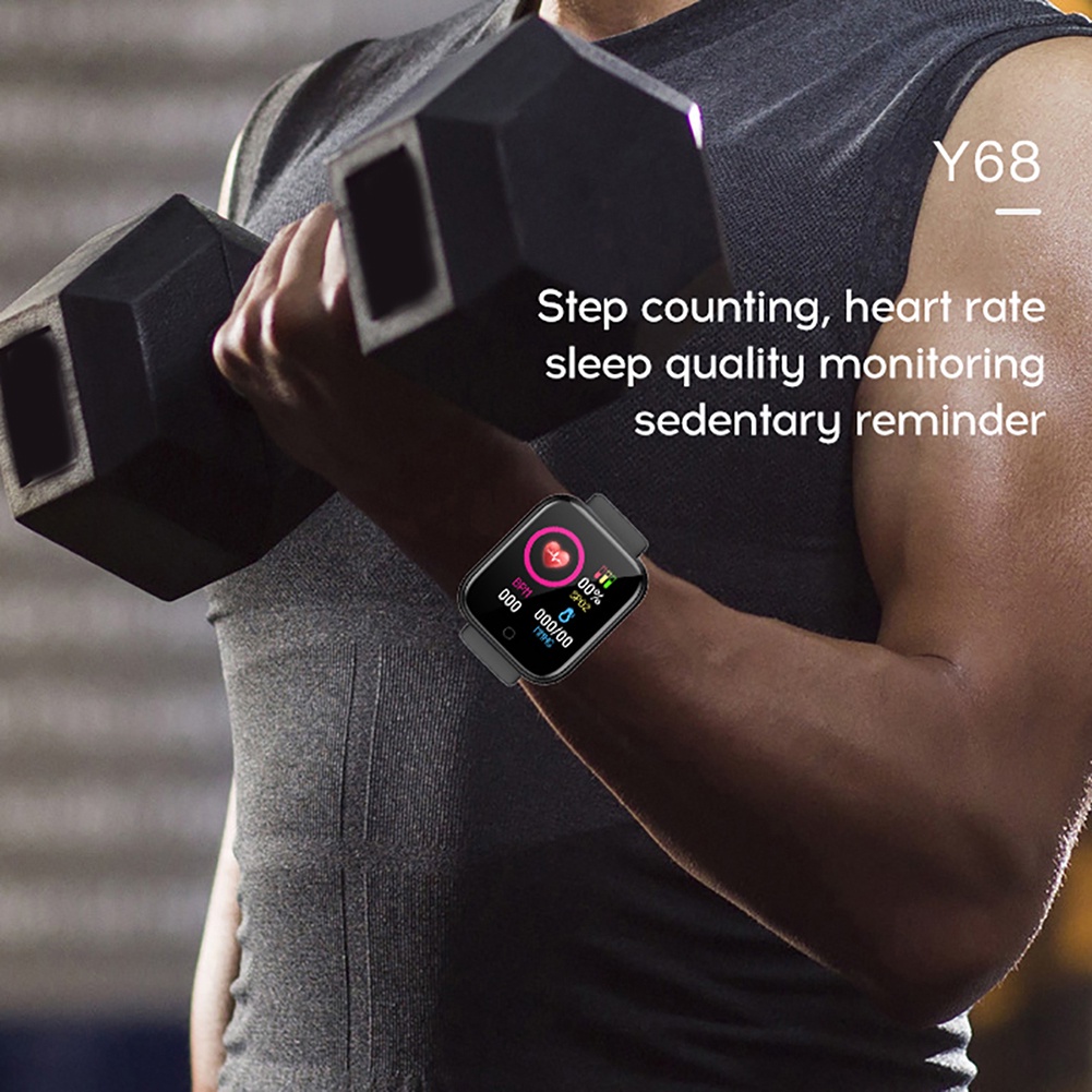 Đồng hồ đeo tay thông minh Y68 chống nước đo nhịp tim huyết áp cho iOS Android