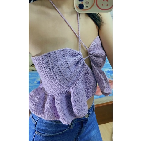 Ruffle XO - Áo croptop len bèo nhún , áo nữ thiết kế By Rya.amour handmade