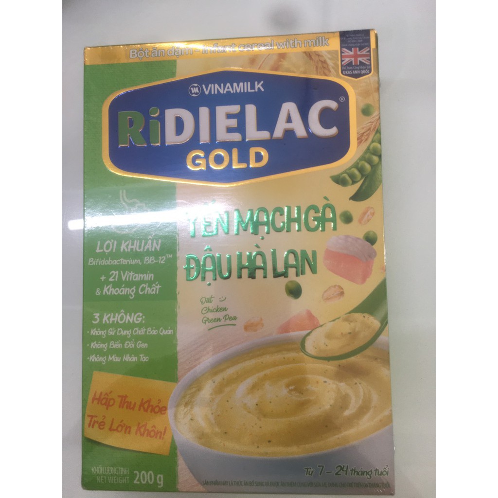 BỘT ĂN DẶM RIDIELAC GOLD YẾN MẠCH GÀ ĐẬU HÀ LAN - HỘP GIẤY 200G