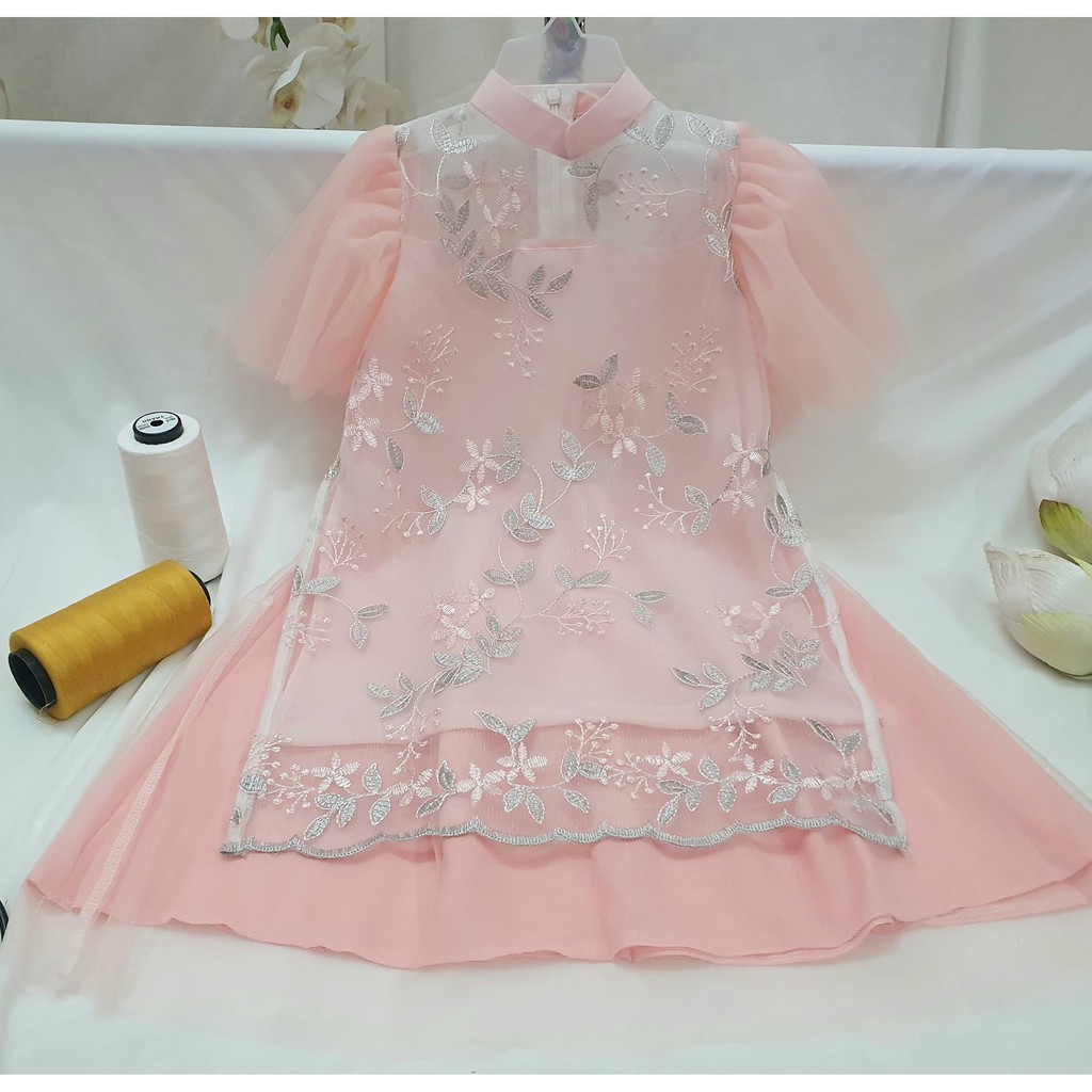 Áo dài bé gái 🎀FREESHIP🎀 Áo dài cho bé ren hoa lót lụa B06