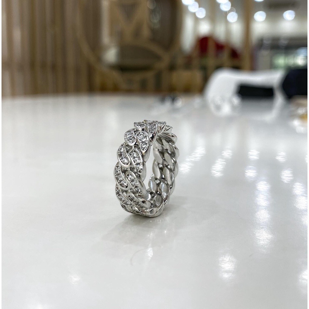 Nhẫn thời trang nam nữ cuban bling Libery mã vàng trắng 18K - mẫu N048
