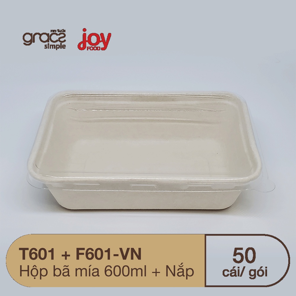 50 hộp bã mía chữ nhật 600ml, hộp dùng 1 lần đựng cơm phần, bún xào, mì trộn/ Kèm Nắp Nhựa