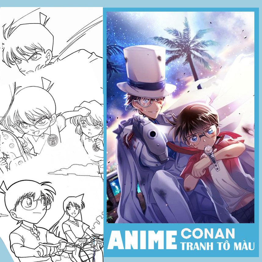 Line art Tranh tô màu Anime khổ A4 (được chọn mẫu) - Cho những bạn yêu thích truyện Conan