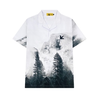 Áo sơ mi cộc tay , local brand Destruction hoạ tiết cây thông trắng đen đường phố thoáng mát