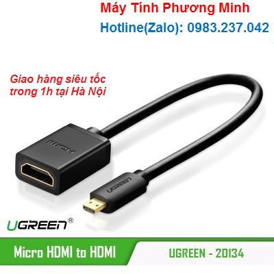 Cáp chuyển đổi micro HDMI đực sang HDMI cái dài 20cm UGREEN 20134 (màu đen) - Hàng chính hãng bảo hành 12 tháng