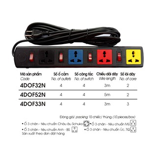 Ổ cắm điện 4 lỗ đa năng có công tắc rời (4 lỗ 3) Lioa 4DOF32N