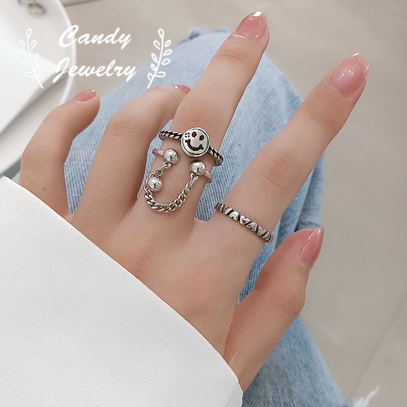 MANYUE Nhẫn hở thiết kế hình mặt cười phong cách retro thời trang cá tính