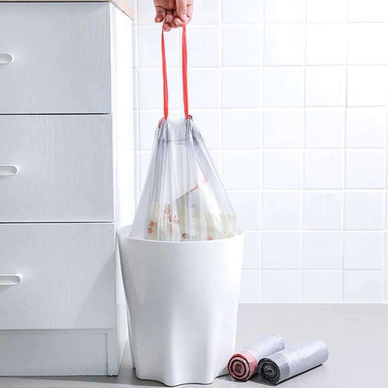 Cuộn 15 túi đựng rác dày dặn có dây rút màu sắc ngẫu nhiên