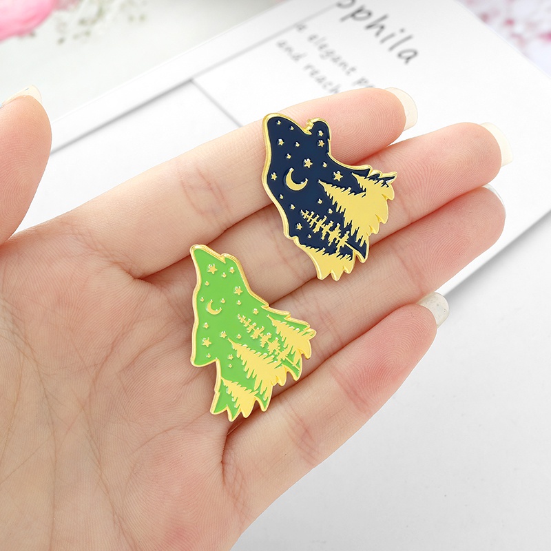 Ghim Cài Áo Hình Đầu Sói/Mặt Trăng/Ngôi Sao/Xanh Lá Thiên Nhiên Dễ Thương