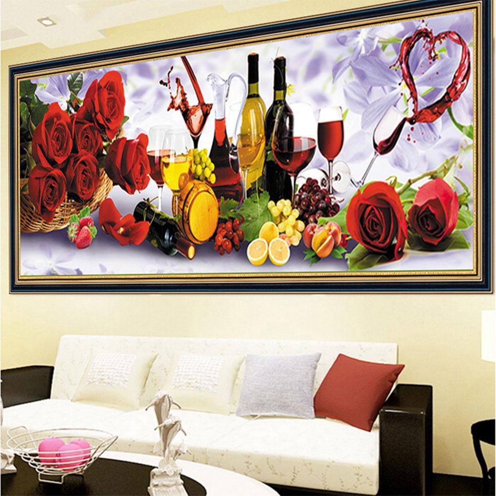 Tranh hoa hồng và rượu vang kim cương 5D 30 X 75cm