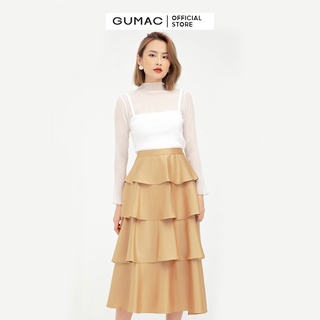 Chân váy nữ xếp tầng GUMAC phong cách tiểu thư màu nâu VB598