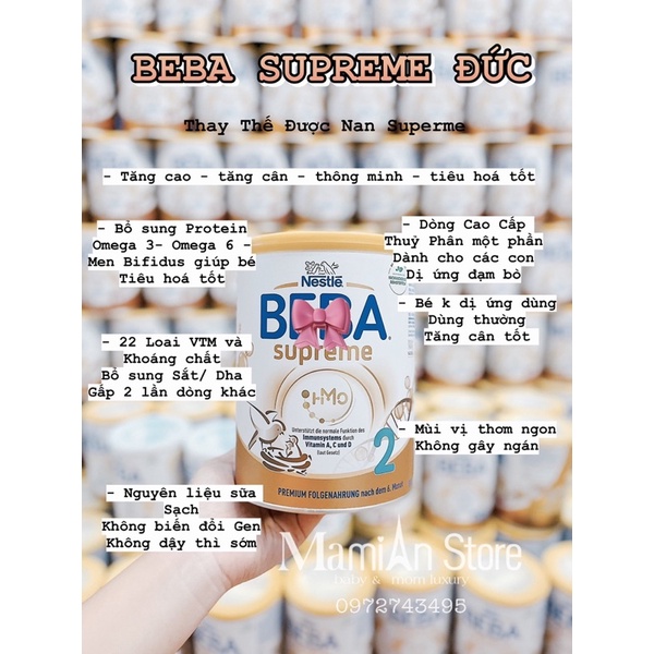 Sữa Bột Beba Dòng Thủy Phân Supreme HMO Hàng Air Đức, Chính Hãng/1 Hộp 800g