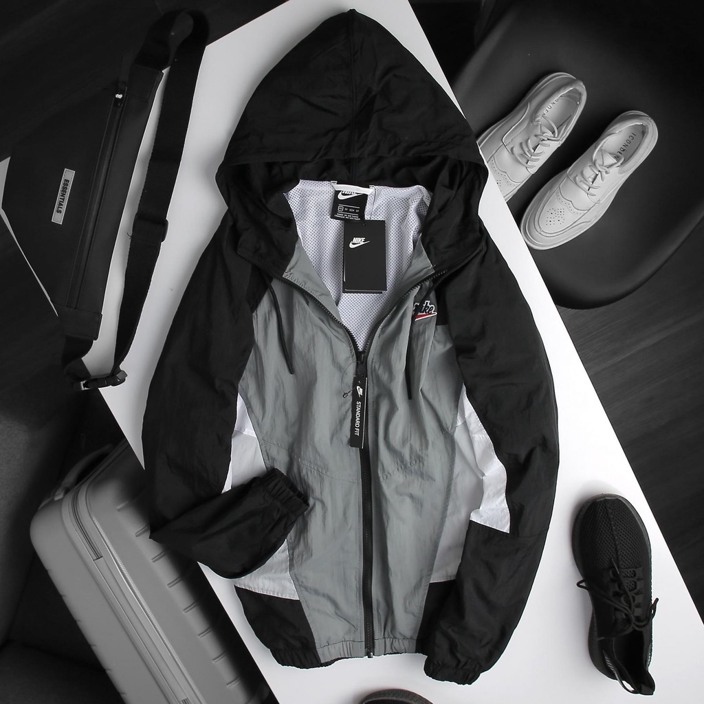 NIKE - Áo khoác thể thao nam nữ Nike NSW Heritage Windrunner Jacket - Xám x Đen x Trắng