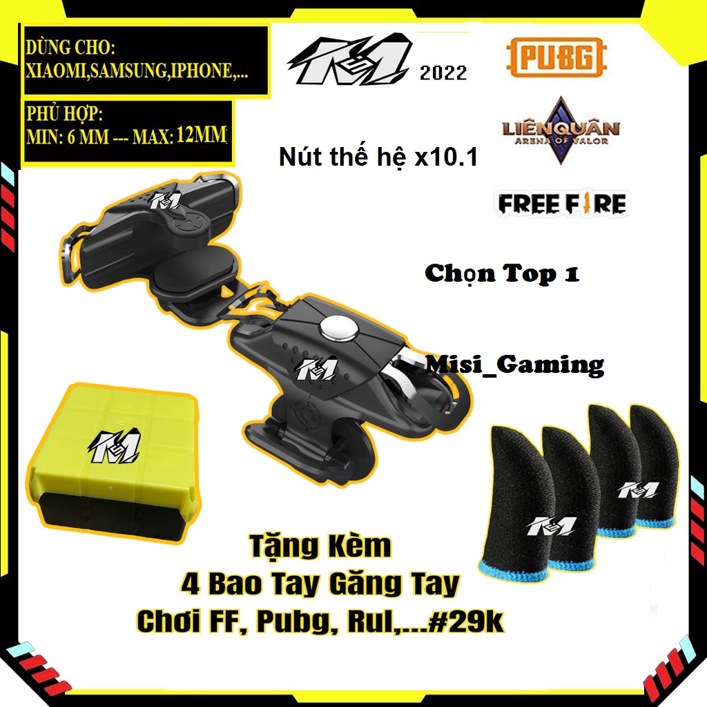 Nút  bắn Pubg,FF, ROL,..siêu nhạy, nút bấm X10.1 gắn chơi game điện thoại Tặng 4 găng tay chơi game chống mồ hôi gami