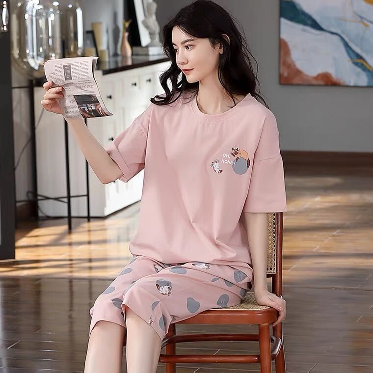Bộ đồ ngủ tay ngắn chất liệu cotton phong cách công chúa thời trang mùa xuân cho nữ