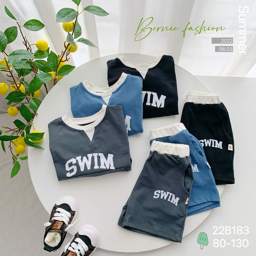 Bộ cotton cộc tay bé trai cá tính, bộ thun mềm mát cho bé Bernie