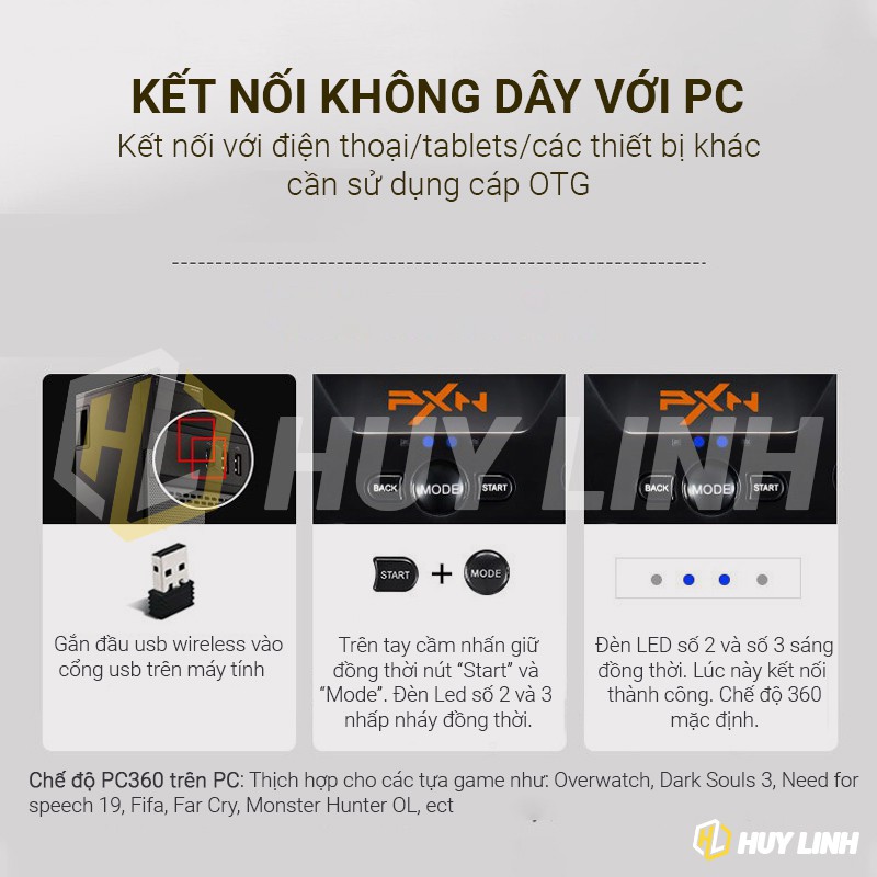  Tay cầm chơi game không dây PXN 9613 Bluetooh Wireless - Hỗ trợ PC/Android/Smart Tivi | BigBuy360 - bigbuy360.vn