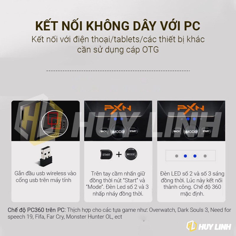 Tay cầm chơi game không dây PXN 9613 Bluetooh Wireless - Hỗ trợ PC/Android/Smart Tivi