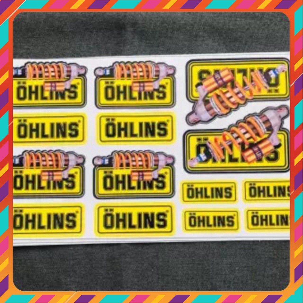 [CỰC RẺ] TẤM TEM GIẤY DÁN XE MÁY MẪU CÓ HÌNH PHUỘC OHLINS VÀNG