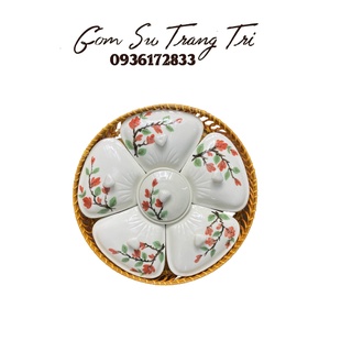 Khay sứ bát tràng đựng mứt tết kèm khay mây - thiết kế sang trọng tinh tế - bát tràng