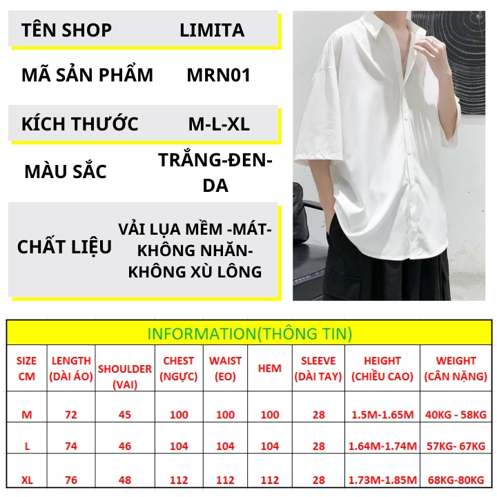 Áo sơ mi tay ngắn form rộng unisex nam form Hàn Quốc vải lụa mềm mịn thoáng mát-MRN06