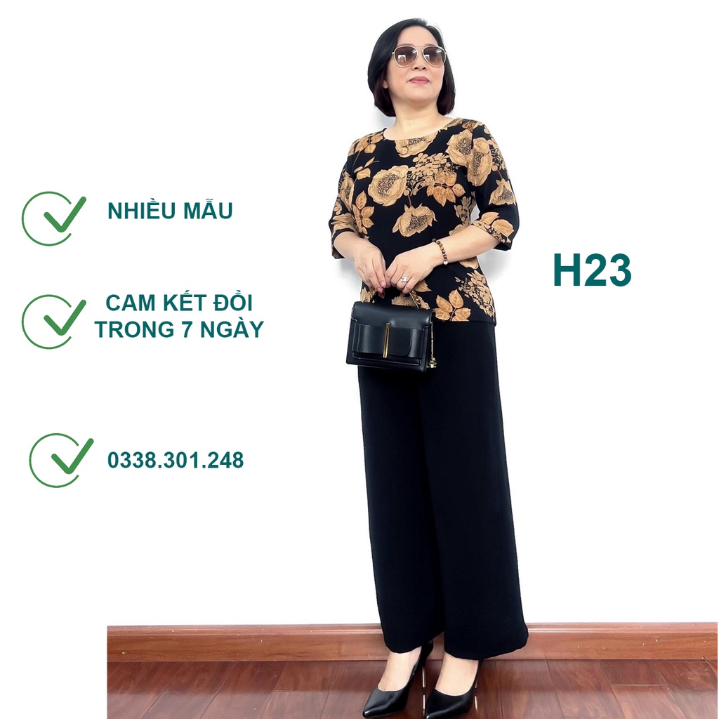 Bộ đồ Trung niên cho Bà cho Mẹ Áo lụa hàn châu Tay lỡ Quần đũi