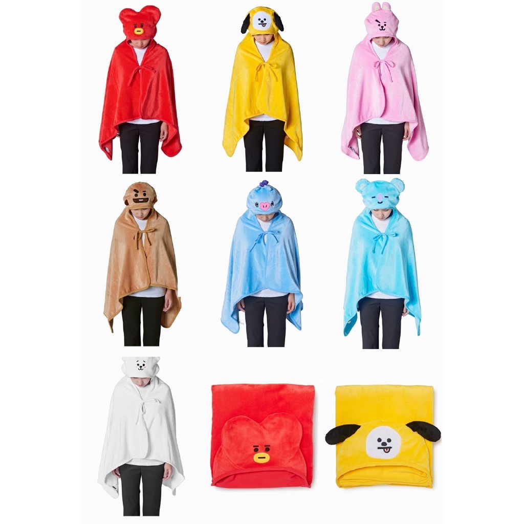 Chăn Có Mũ Trùm Mềm Mại Họa Tiết Hoạt Hình bt21 Xinh Xắn