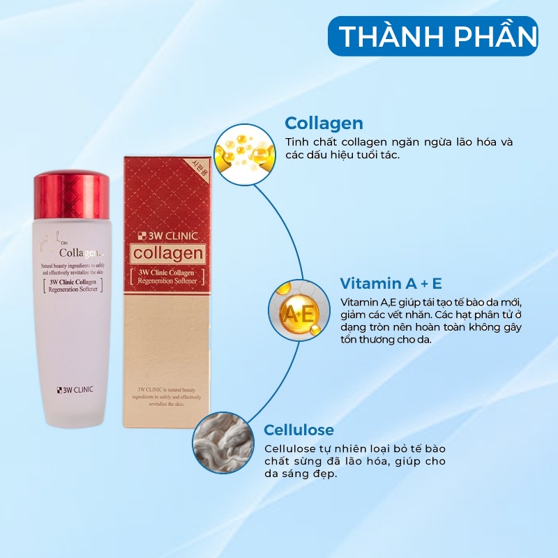 Nước Hoa Hồng Dưỡng Da Săn Chắc Chống Lão Hóa Collagen 3w Clinic Hàn Quốc 150ml